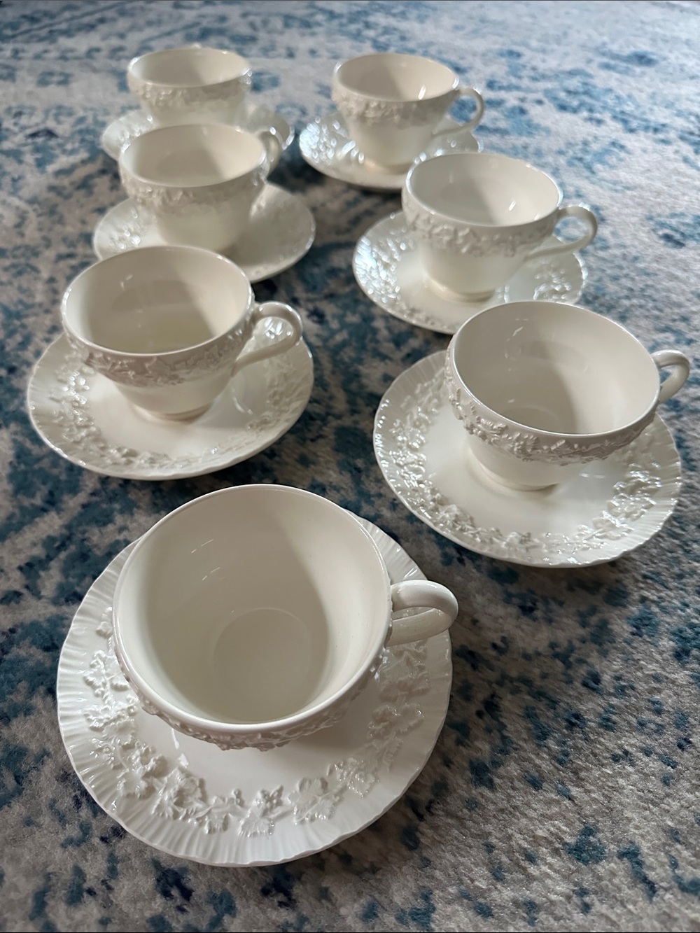 Wedgwood Embossed Queens Ware Tea Cup & Saucer Cream-on-Cream Made in England